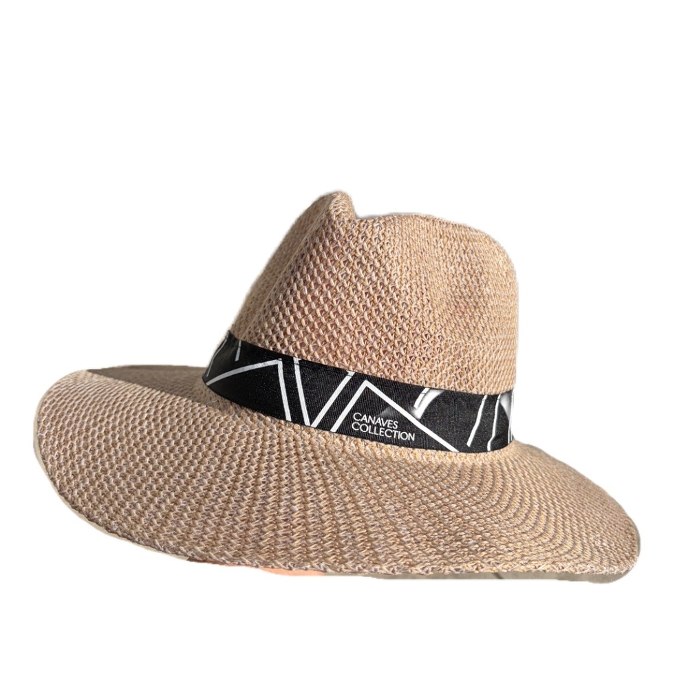 straw fedora hat Canaves Collection tan